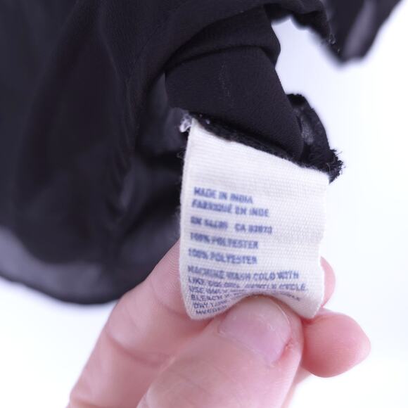 AEO American Eagle Boho Peasant 70s Black Sheer Embroidered Blouse Rope Tassel M - Picture 8 of 13